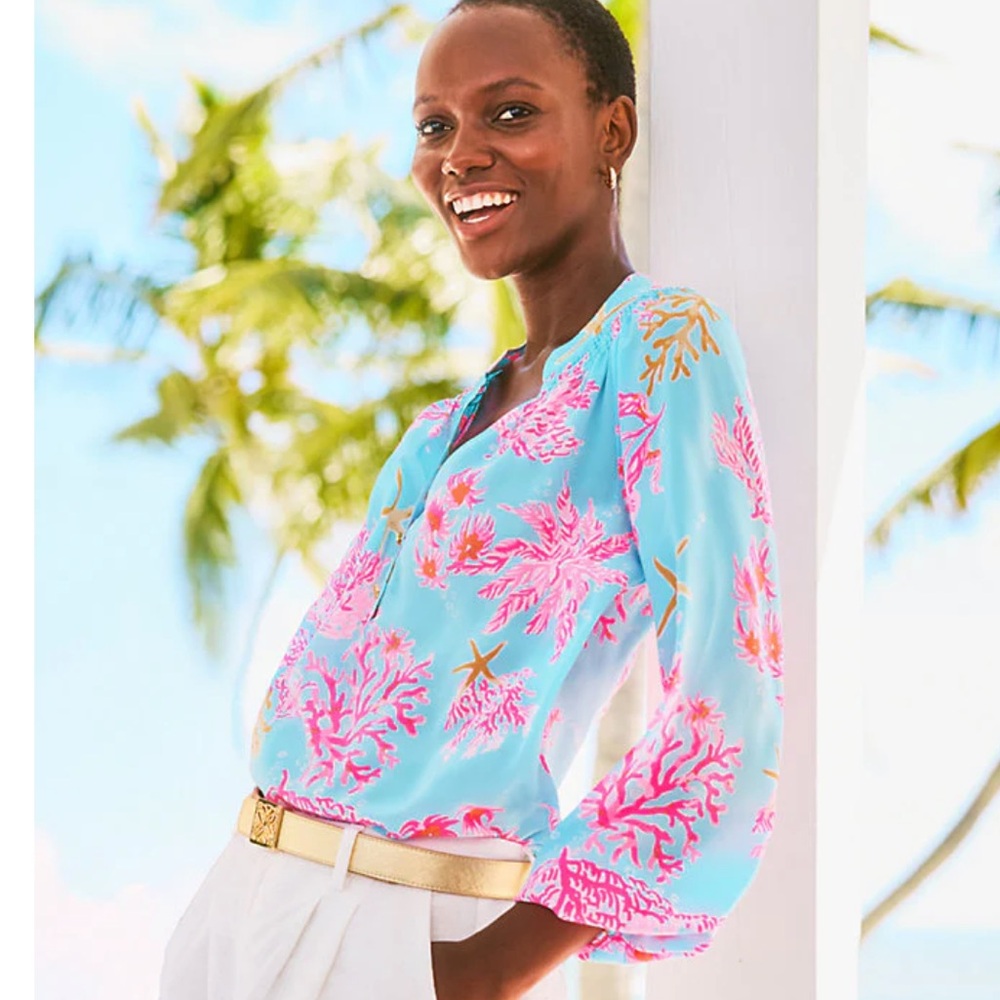 NWT LILLY PULITZER ELSA SILK TOP SIZE X-LARGE *ROYAL CORAL* MULTI XL $178